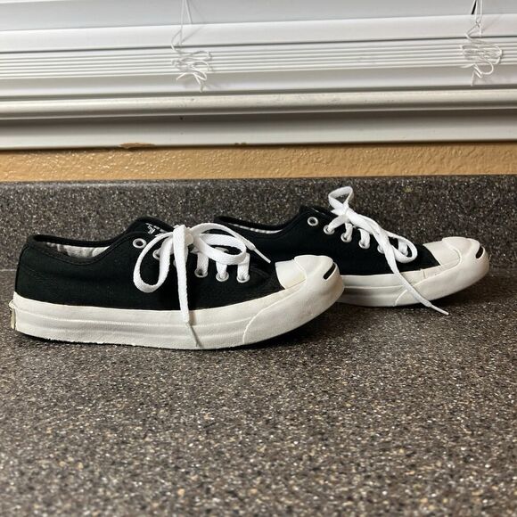 Converse Jack Purcell Low Top Women's 7 Black Canvas Sneaker Lace Up Skate Shoes - Picture 4 of 10